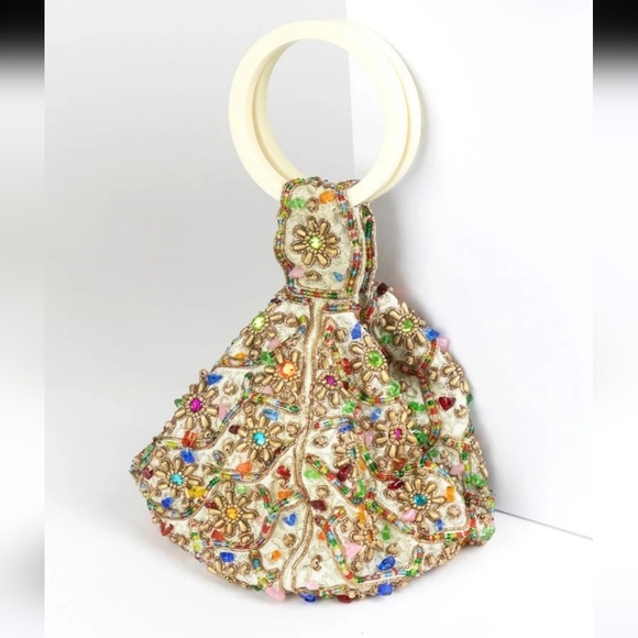 Made in India Wristlet Bangle bag W/Beaded detail SZ Small - Picture 2 of 9